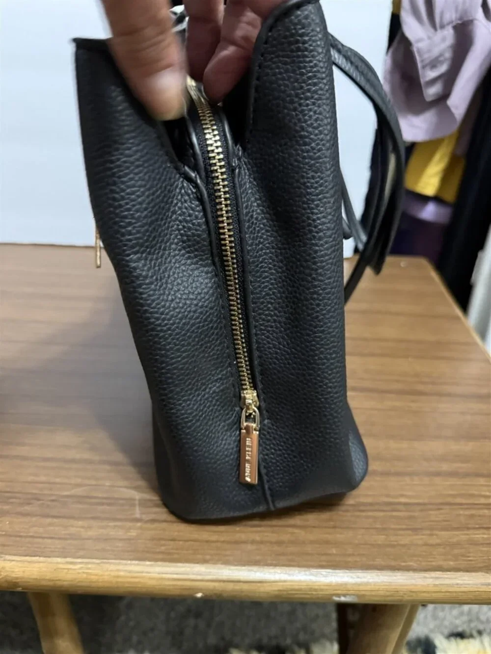 Anne Klein Satchel Crossbody Bag Black Faux Leather Classic Office Business